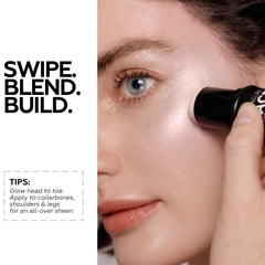 FOCALLURE highlighter applied to cheekbone showcasing luminous natural radiance
