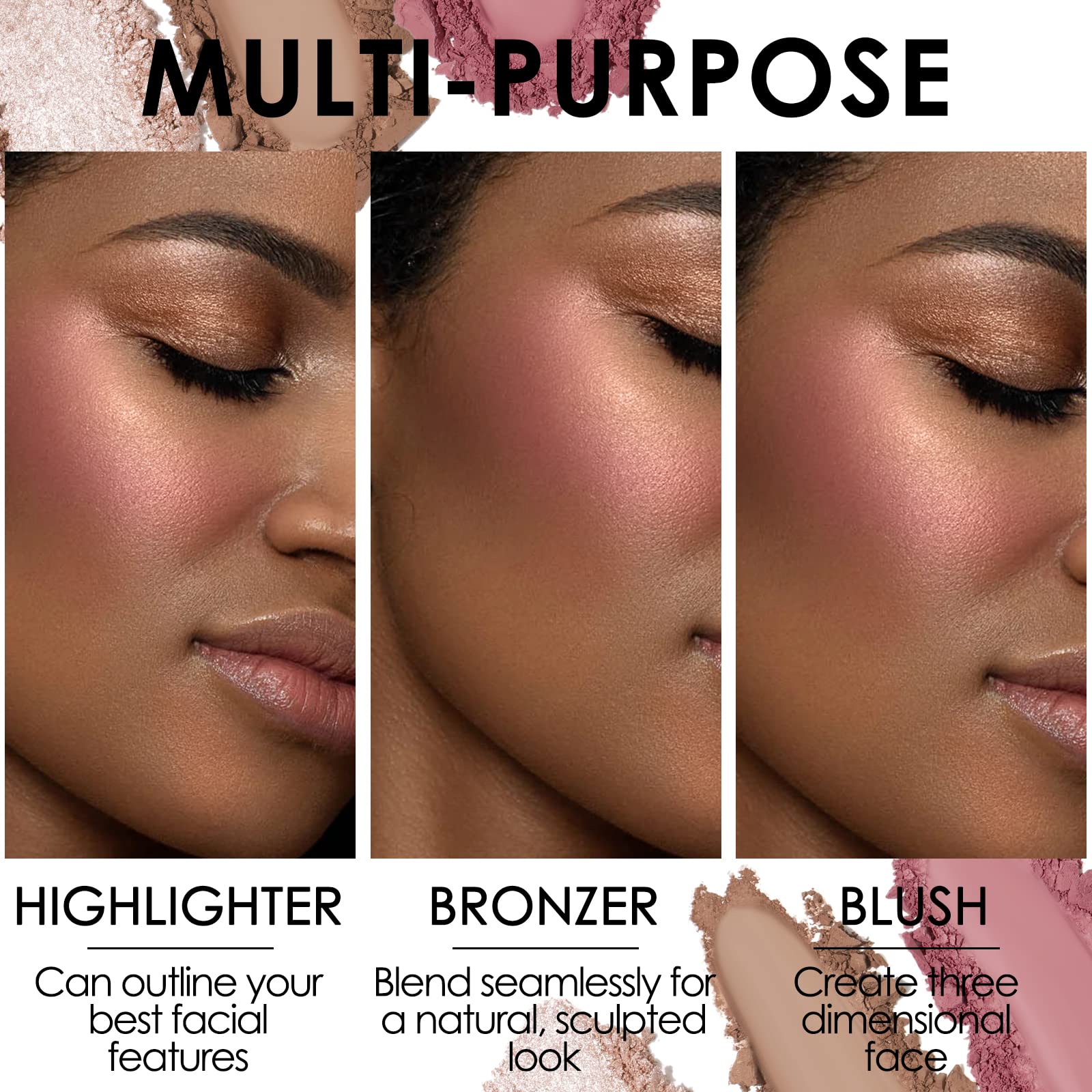 FOCALLURE highlighter sheen on skin illustrating luminous glow and light-reflecting benefit