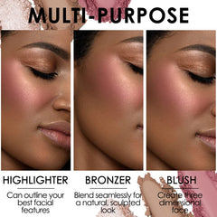 FOCALLURE highlighter sheen on skin illustrating luminous glow and light-reflecting benefit