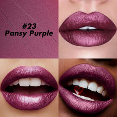 FOCALLURE applied on lips in a lifestyle shot showing flattering purple tone and comfort