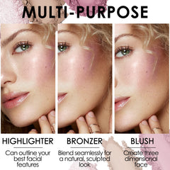 FOCALLURE model applying palette to cheek for sculpted, glowing result