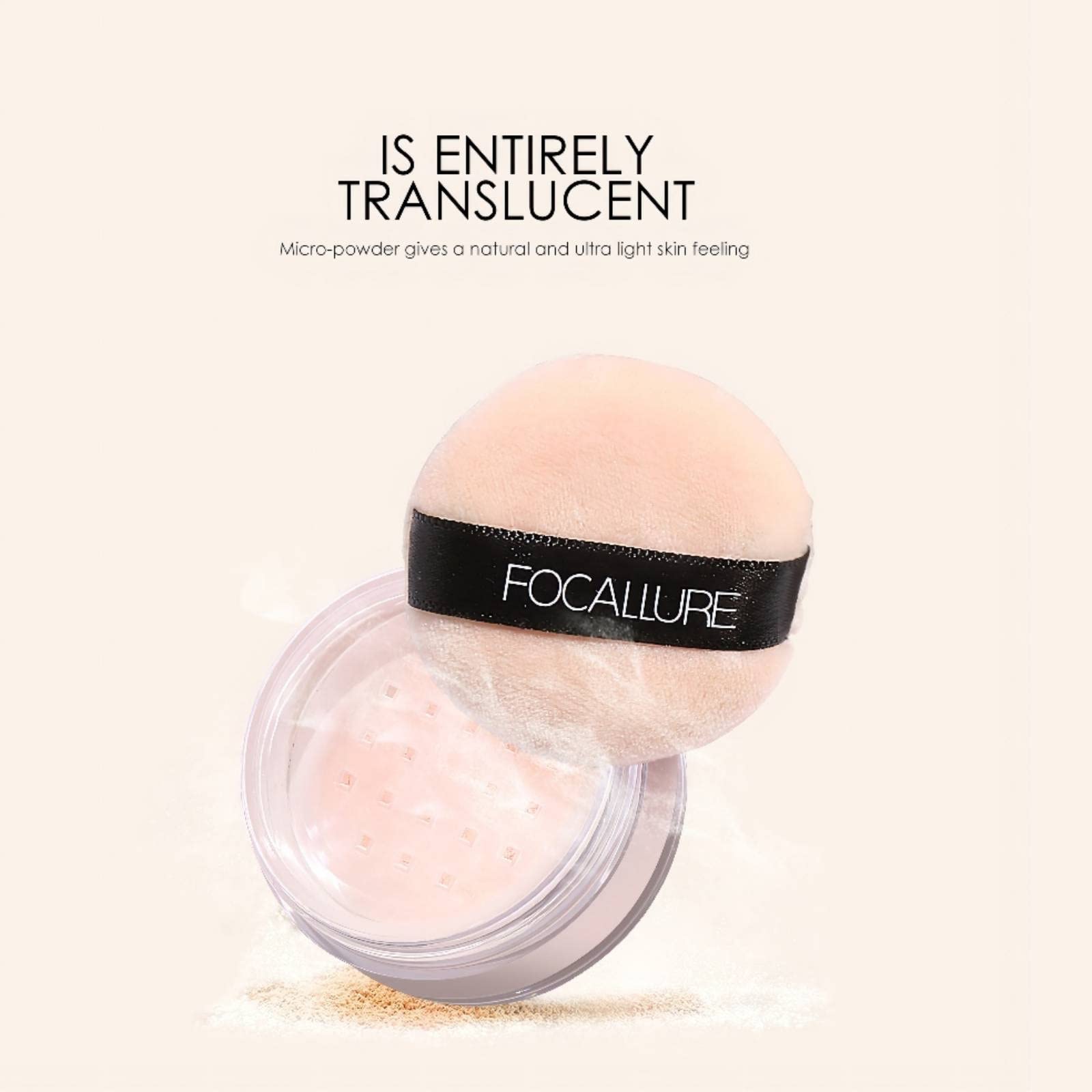 FOCALLURE compact placed in a makeup bag showing on-the-go touch-up benefit