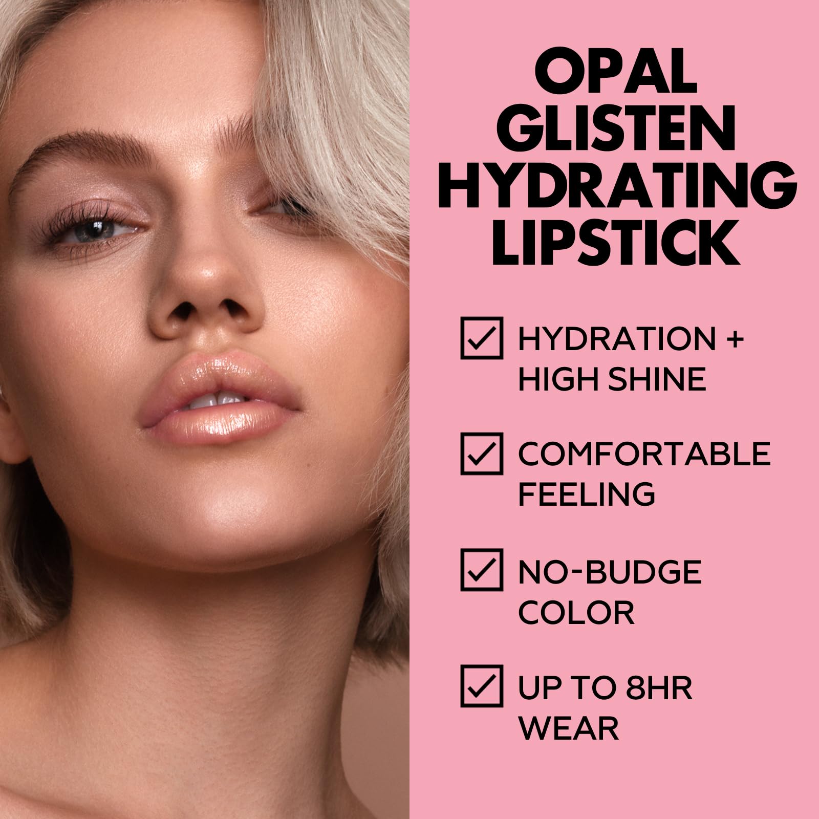 FOCALLURE lipstick applied on lips in lifestyle shot adding luminous sparkle and hydrated look
