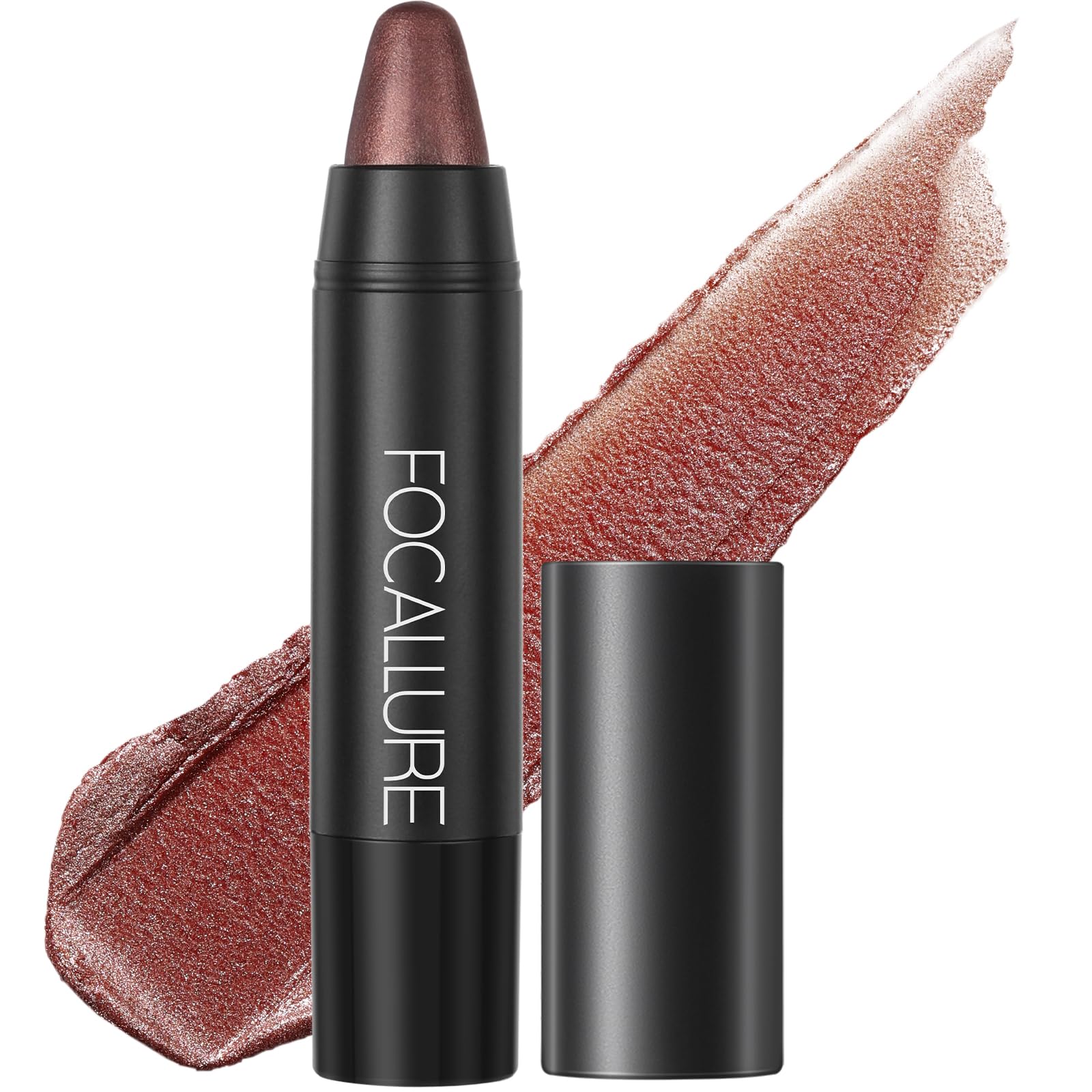 FOCALLURE lip crayon front packaging showing copper shade and sleek design benefit: portable color