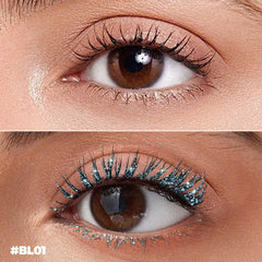 FOCALLURE on lashes side profile demonstrating subtle blue sheen and curl preservation benefit