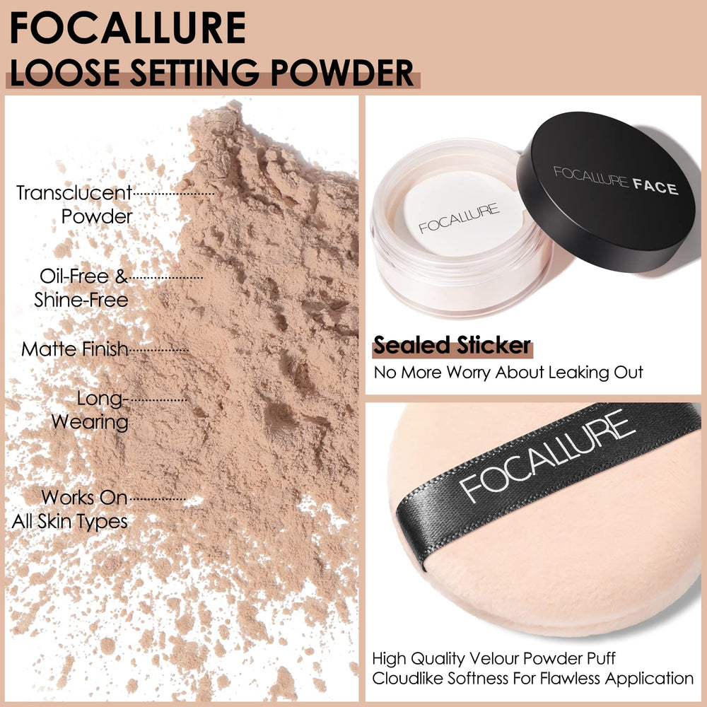 FOCALLURE open compact with velour puff for precise matte application benefit
