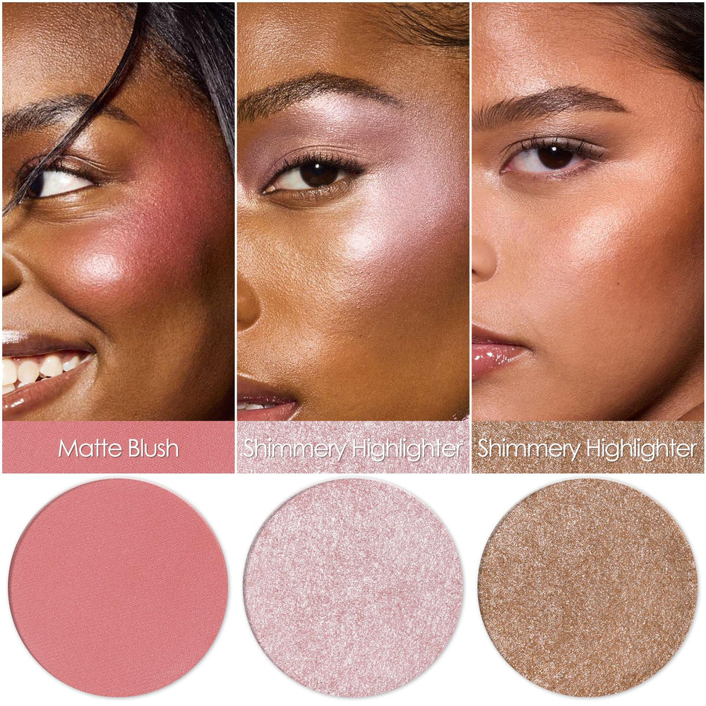 focallure open palette top view revealing blush and highlighter shades for easy use