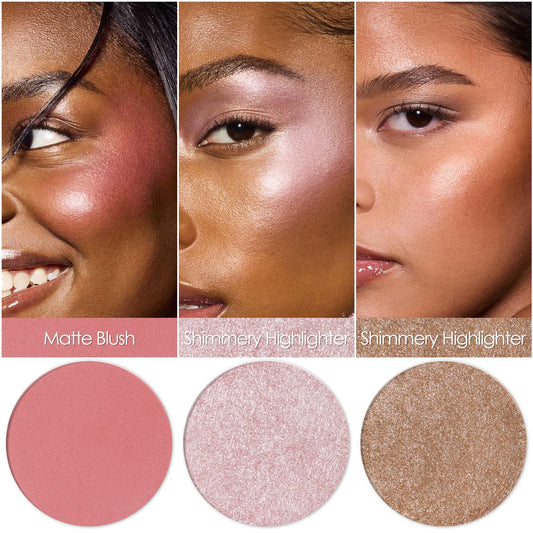 focallure open palette top view revealing blush and highlighter shades for easy use