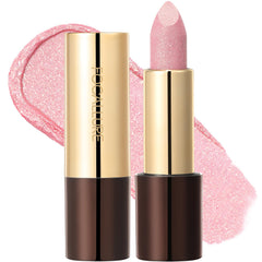 FOCALLURE lipstick front view showing pink glitter and label, vibrant packaging benefit