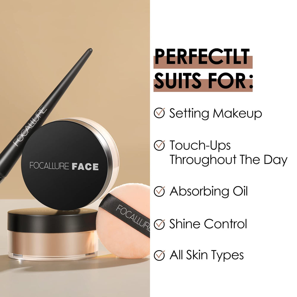 FOCALLURE puff pressing powder onto skin demonstrating controlled application benefit
