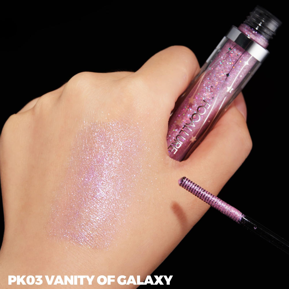 FOCALLURE swatches on skin revealing multichrome purple shimmer payoff
