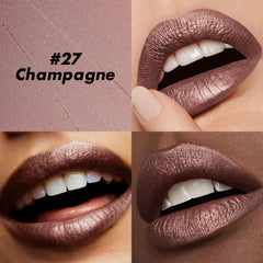 FOCALLURE swatch of Champagne shade on skin showing true color payoff and metallic sheen