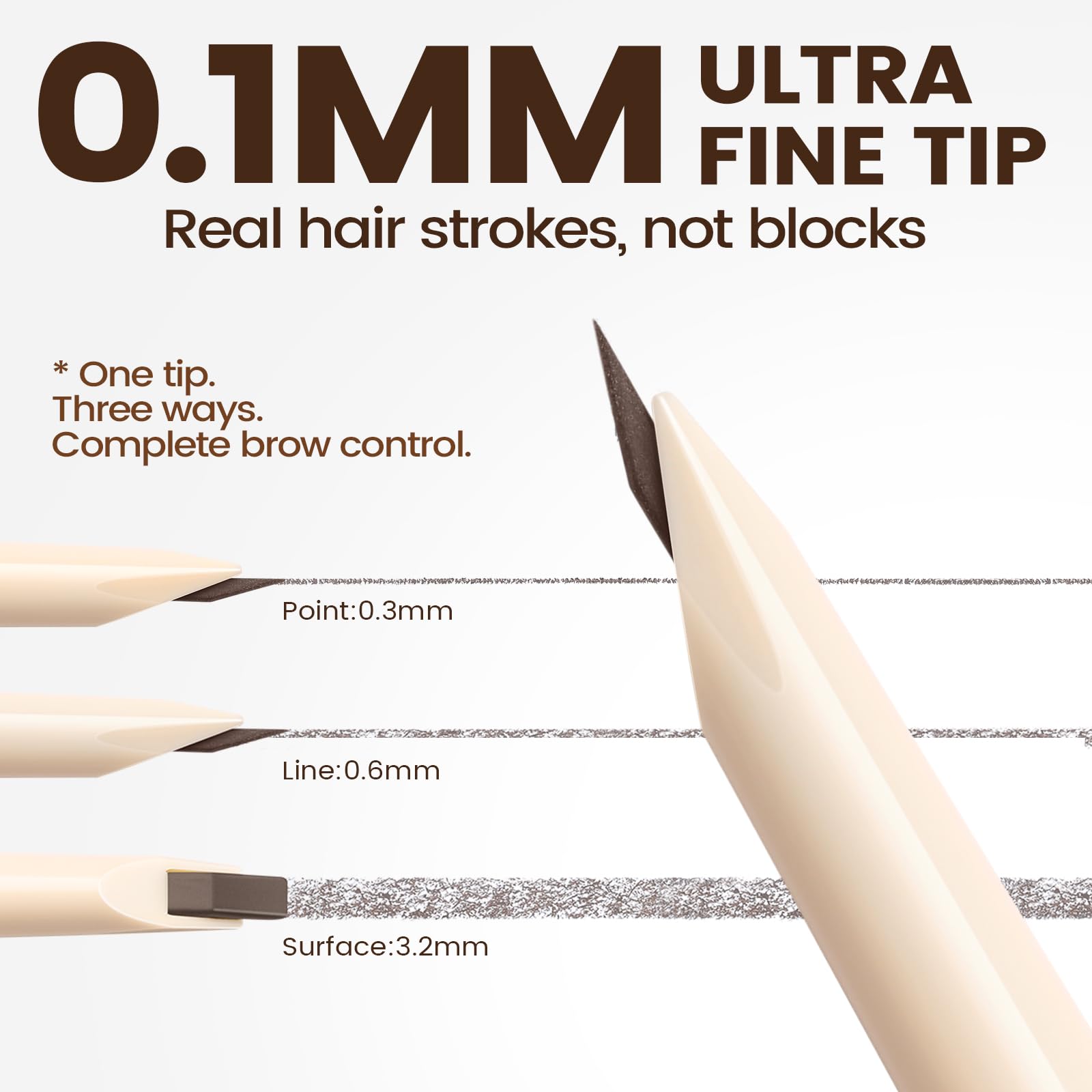 FOCALLURE microblading tip closeup demonstrating 0.1mm precision for natural strokes