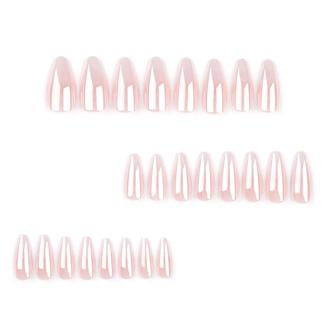 Foccna close-up of almond-shaped glossy tips highlighting smooth finish and salon-style appearance