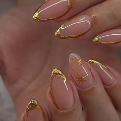 Foccna front packaging showing 24-piece almond set and accessories, quick manicure benefit