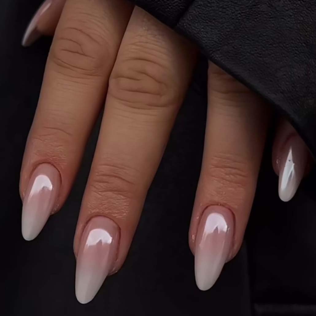 Foccna front packaging showing 24 glossy pink almond press-on nails and accessories for quick manicures