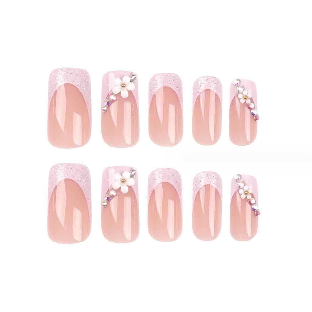 Foccna nails on a hand model demonstrating finished look and quick application benefit