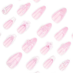 Foccna side profile of an almond-shaped press-on nail showing natural curve and glossy finish