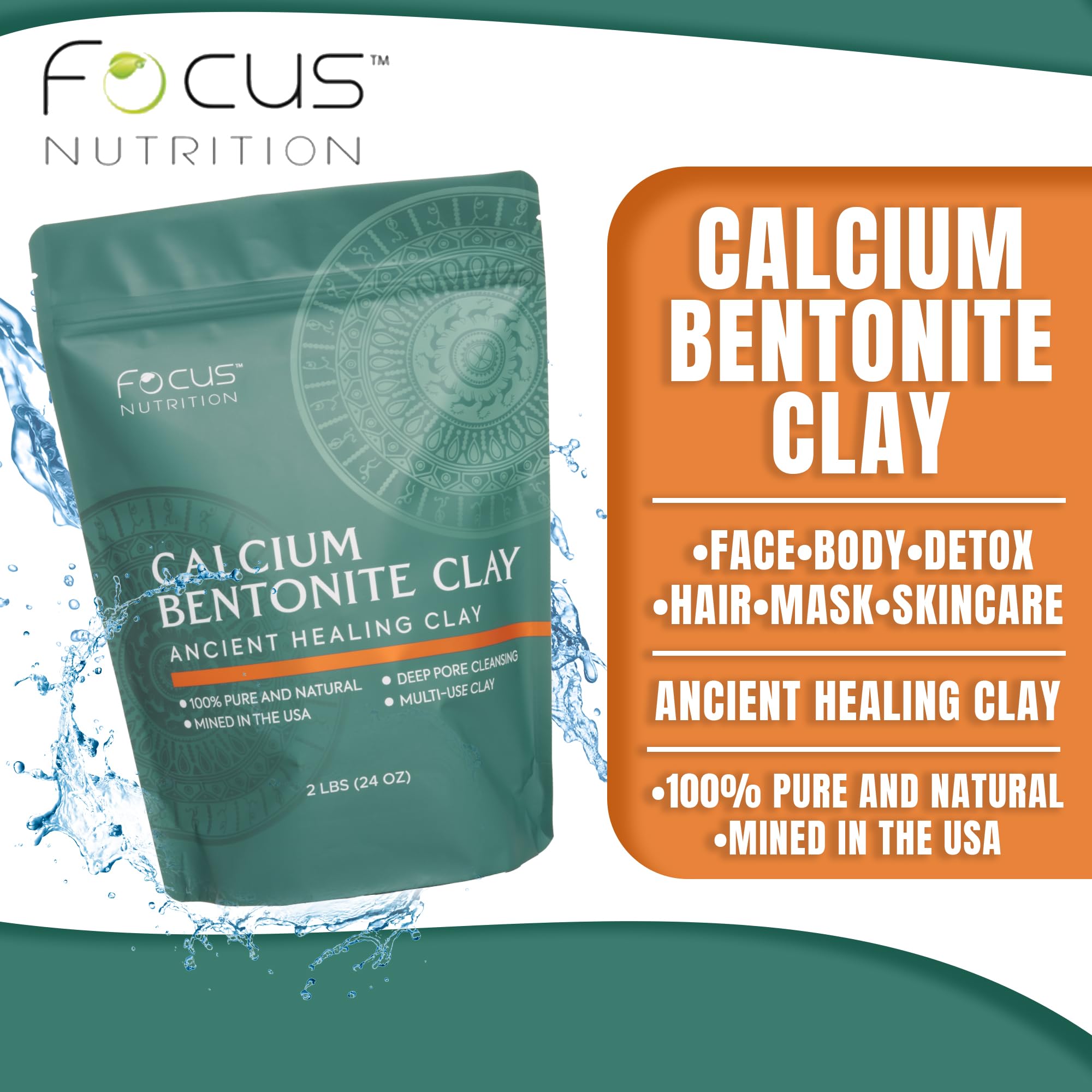 Focus Nutrition close-up of fine bentonite clay texture for smooth blends