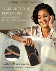 FocusCare on model with pixie cut showing comfortable sleep protection and shape retention