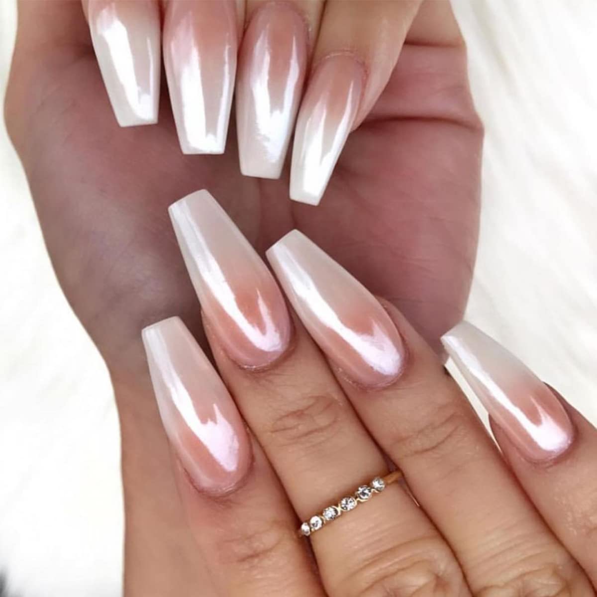 Fokostar lifestyle image: bridal manicure using moonlight chrome for elegance