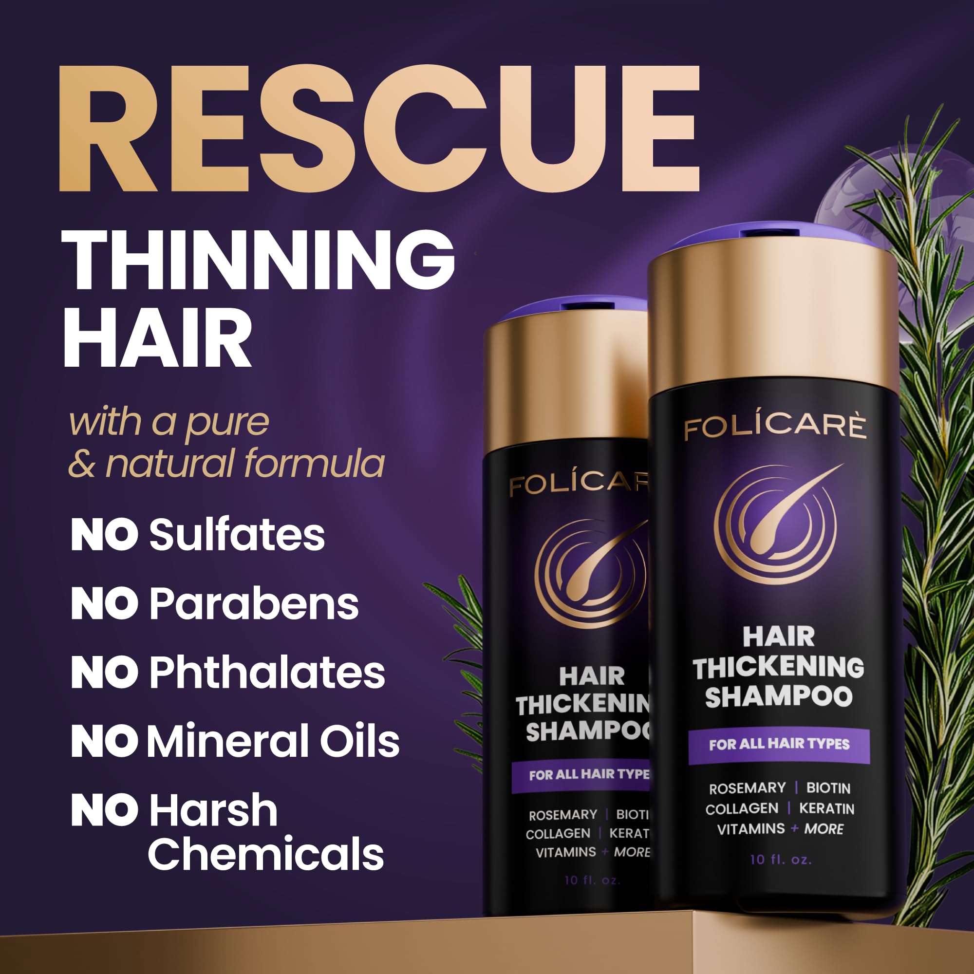 FOLICARE rosemary and collagen visual emphasizing natural fortifying actives