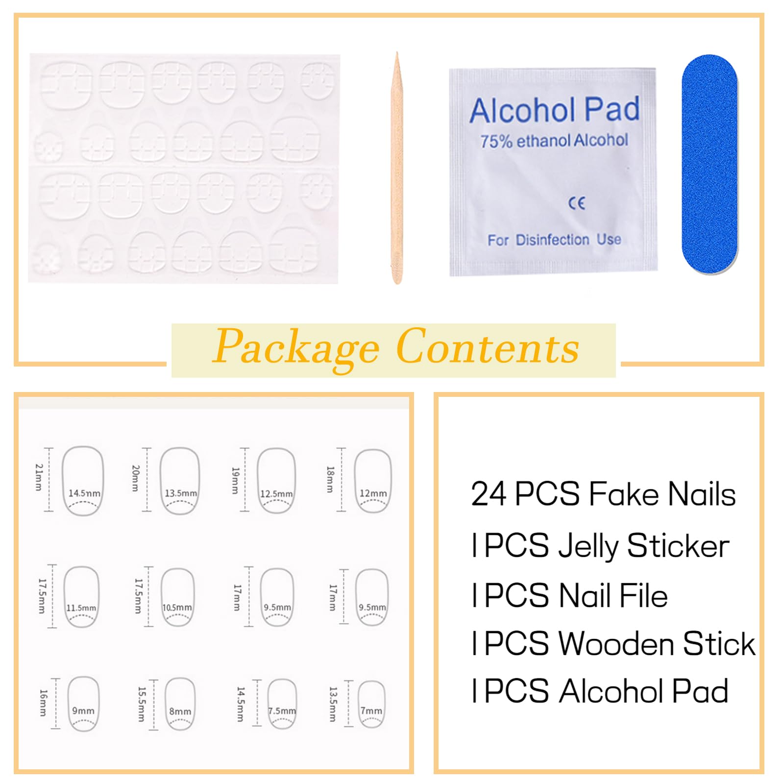 FOLONRAL application tools layout showing file, wooden stick, and adhesive stickers