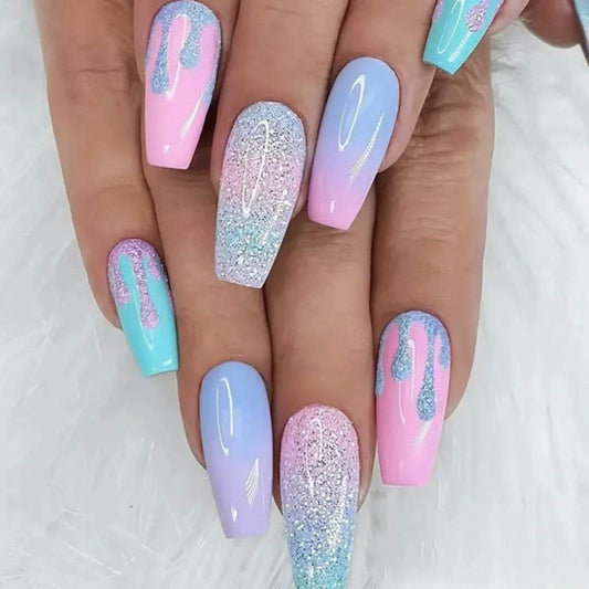 FOLONRAL front packaging showing 24 colorful gradient coffin press-on nails benefit ready-to-wear