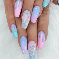 FOLONRAL front packaging showing 24 colorful gradient coffin press-on nails benefit ready-to-wear