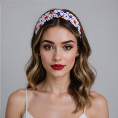 FOLONRAL headband front view showing patriotic design and easy styling