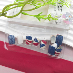 FOLONRAL close-up of red white blue stripe short square nails, visible detail benefit