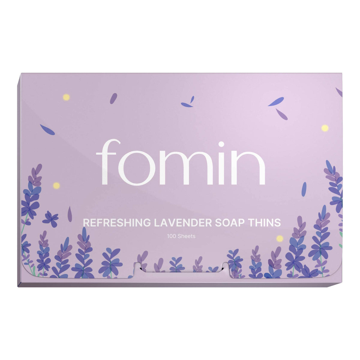 FOMIN front packaging lavender travel soap sheets showing compact pouch and branding