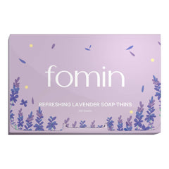 FOMIN front packaging lavender travel soap sheets showing compact pouch and branding