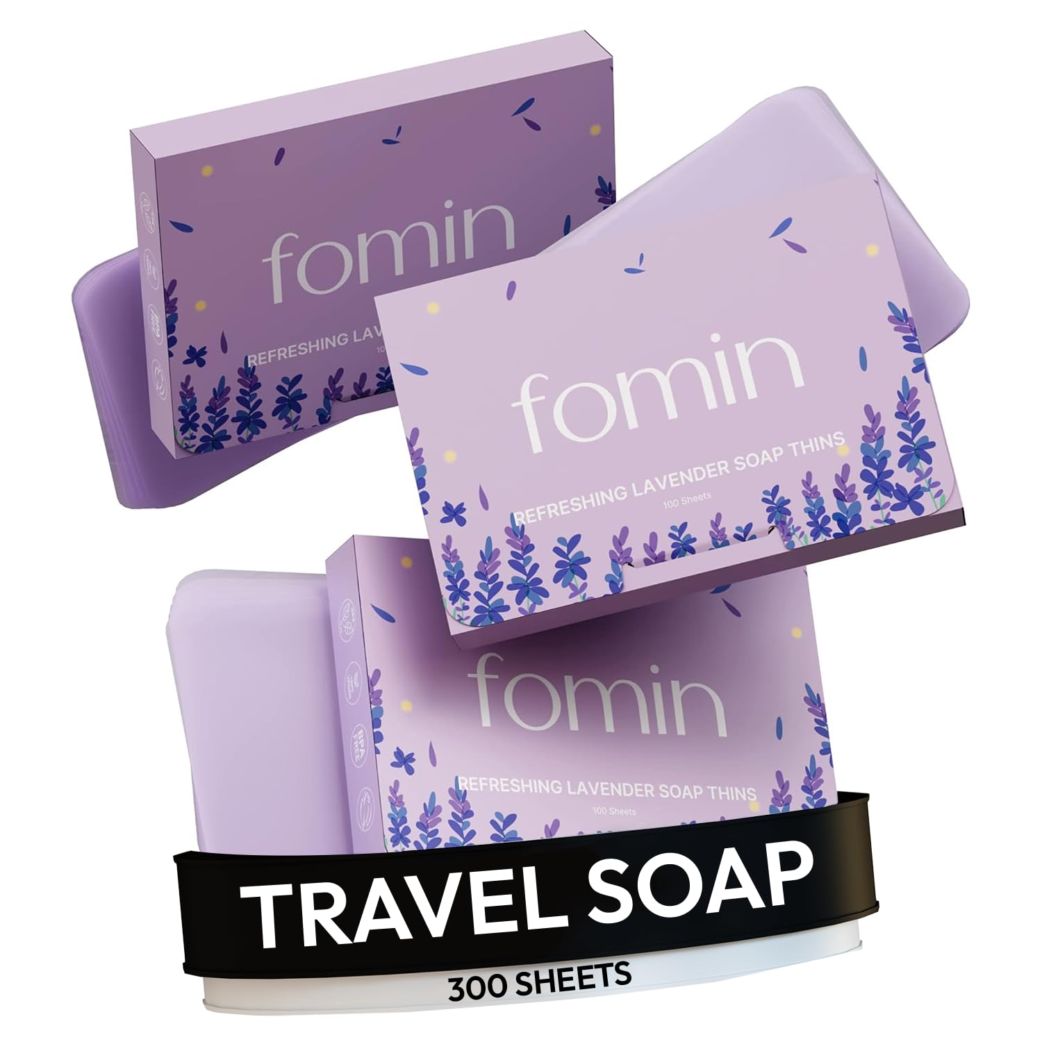 FOMIN front packaging showing lavender sheets and compact refill benefit