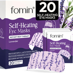 FOMIN front packaging of 20 lavender steam eye masks showing contents and benefits