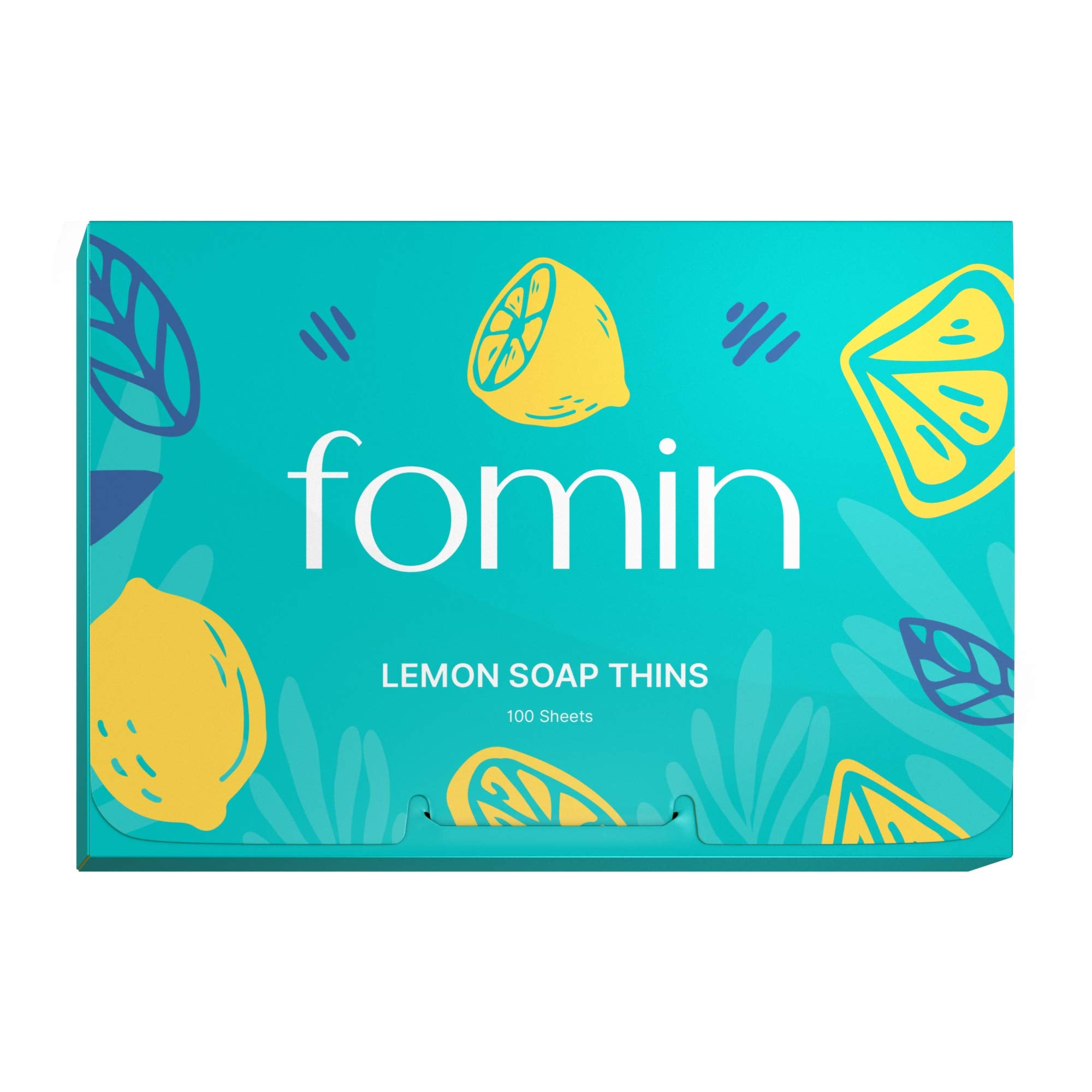 FOMIN front packaging showing lemon scent and 100 sheets, convenient for travel