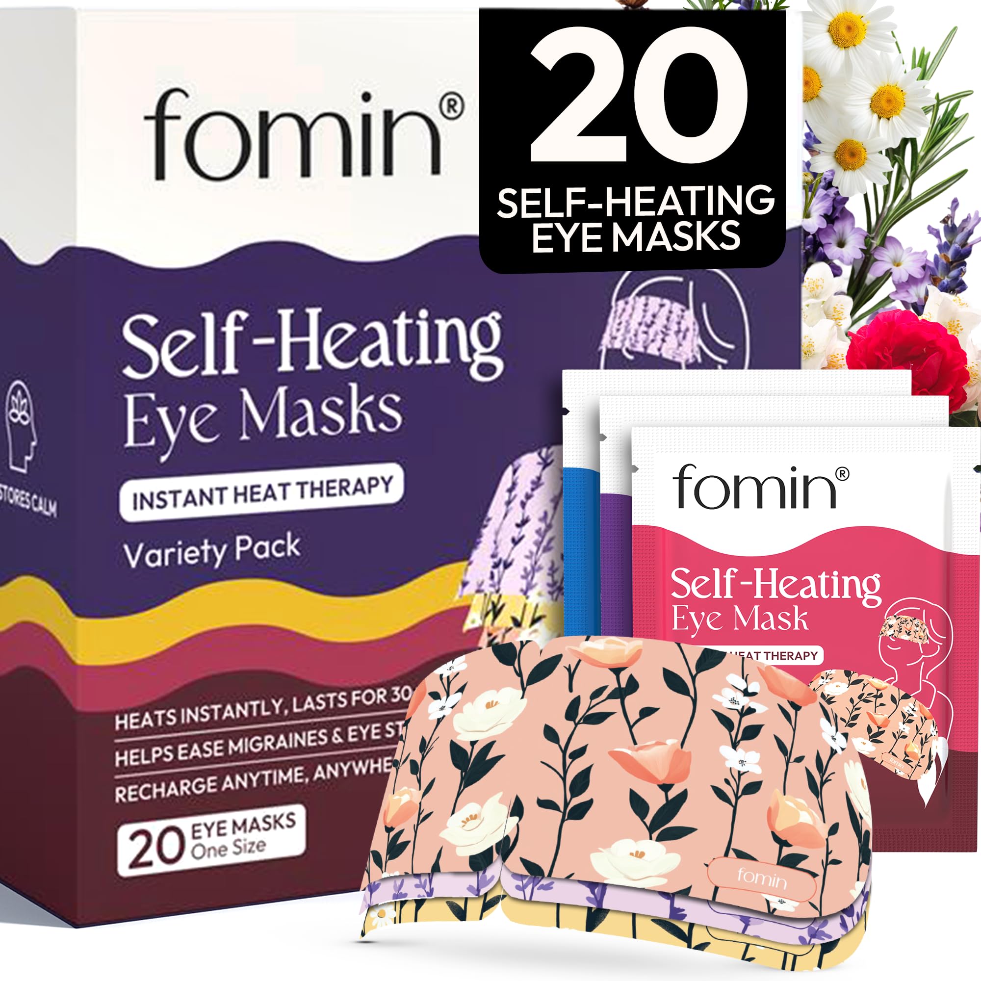 FOMIN front packaging showing 20-pack and variety scents for travel comfort