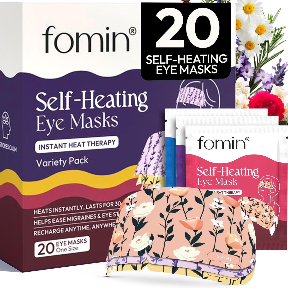 FOMIN front packaging showing 20-pack and variety scents for travel comfort