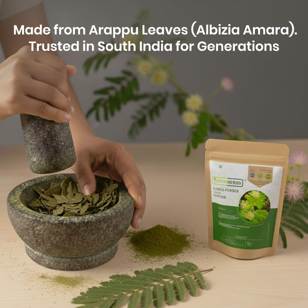 Foodherbs open jar of arappu powder ready to use for hair care