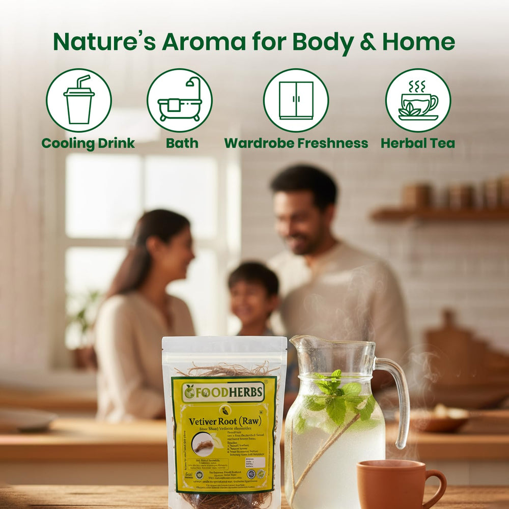 Foodherbs vetiver roots beside hand to show scale and usable portion size
