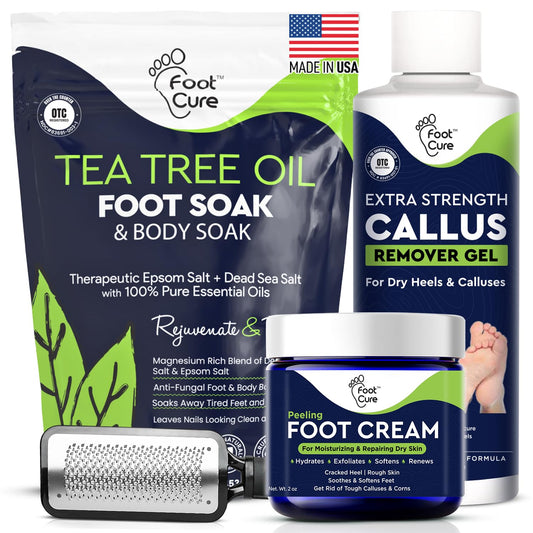 FOOT CURE front packaging showing the four-piece pedicure set and benefits