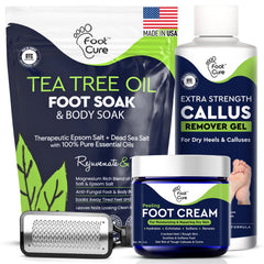 FOOT CURE front packaging showing the four-piece pedicure set and benefits