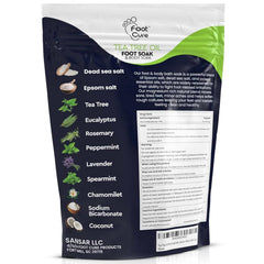 FOOT CURE salt soak close-up texture showing natural salts and herbal botanicals