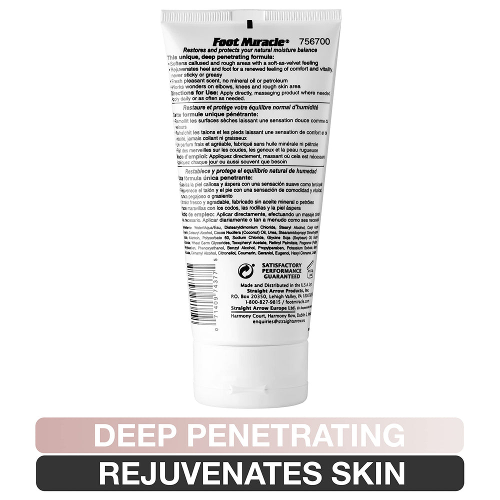 Foot Miracle tube next to ruler and label highlighting manufactured in USA
