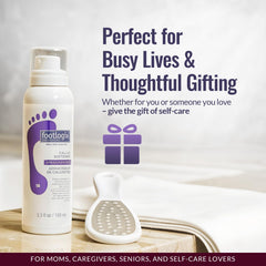 Footlogix lifestyle image applying spray to heel to ease callus removal and comfort