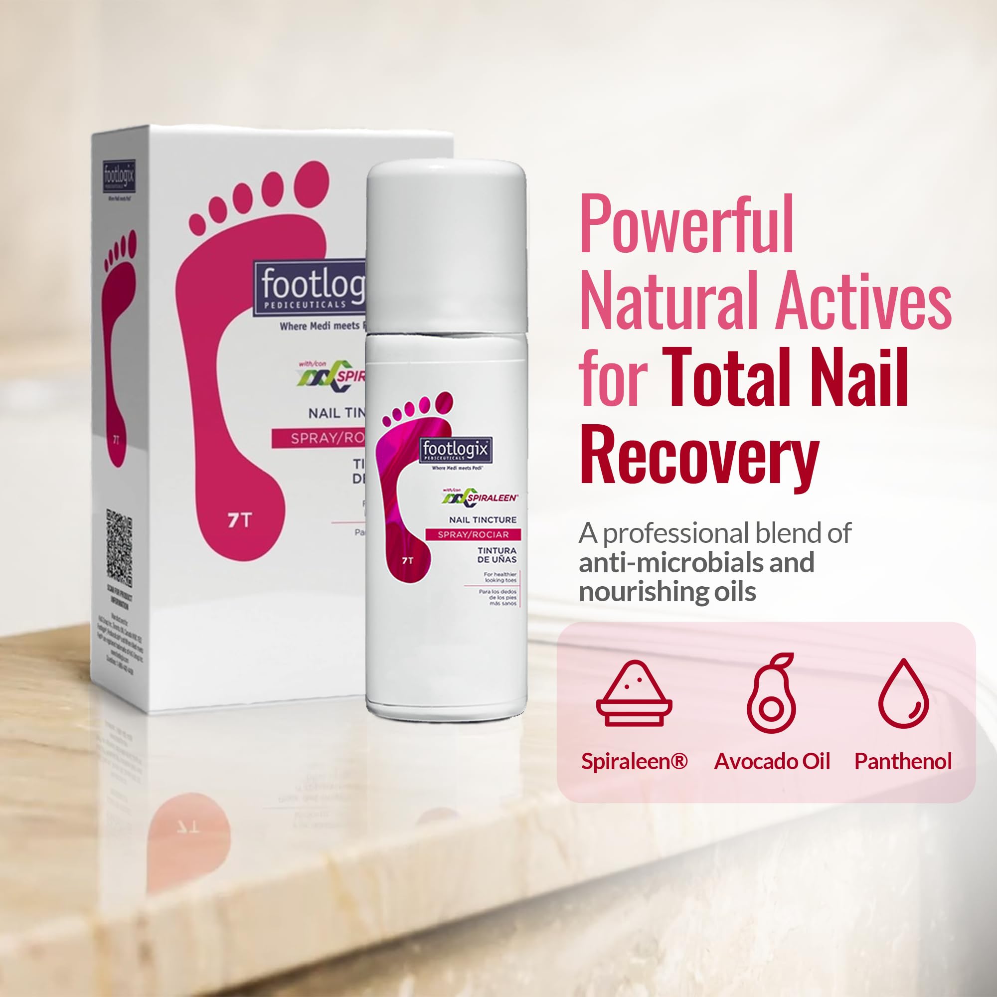 FOOTLOGIX bottle next to coin showing 45ml compact travel-friendly benefit