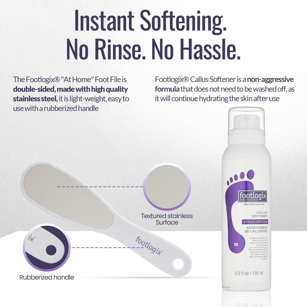 Footlogix spray nozzle close-up highlighting urea and glycerin softening benefit