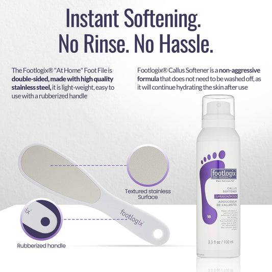 Footlogix spray nozzle close-up highlighting urea and glycerin softening benefit