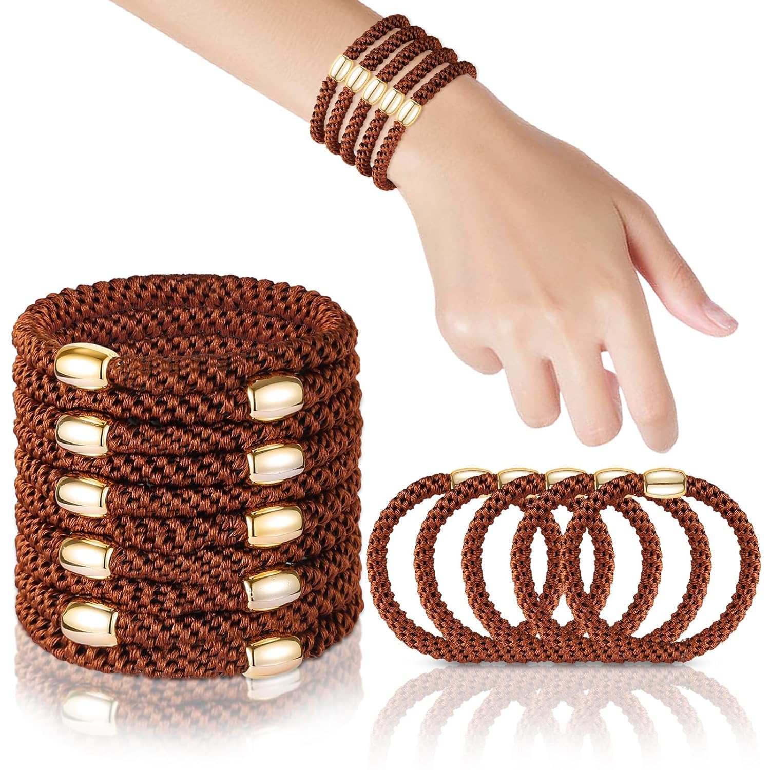 forenee front packaging showing 10 brown braided hair ties and neat display benefit durability