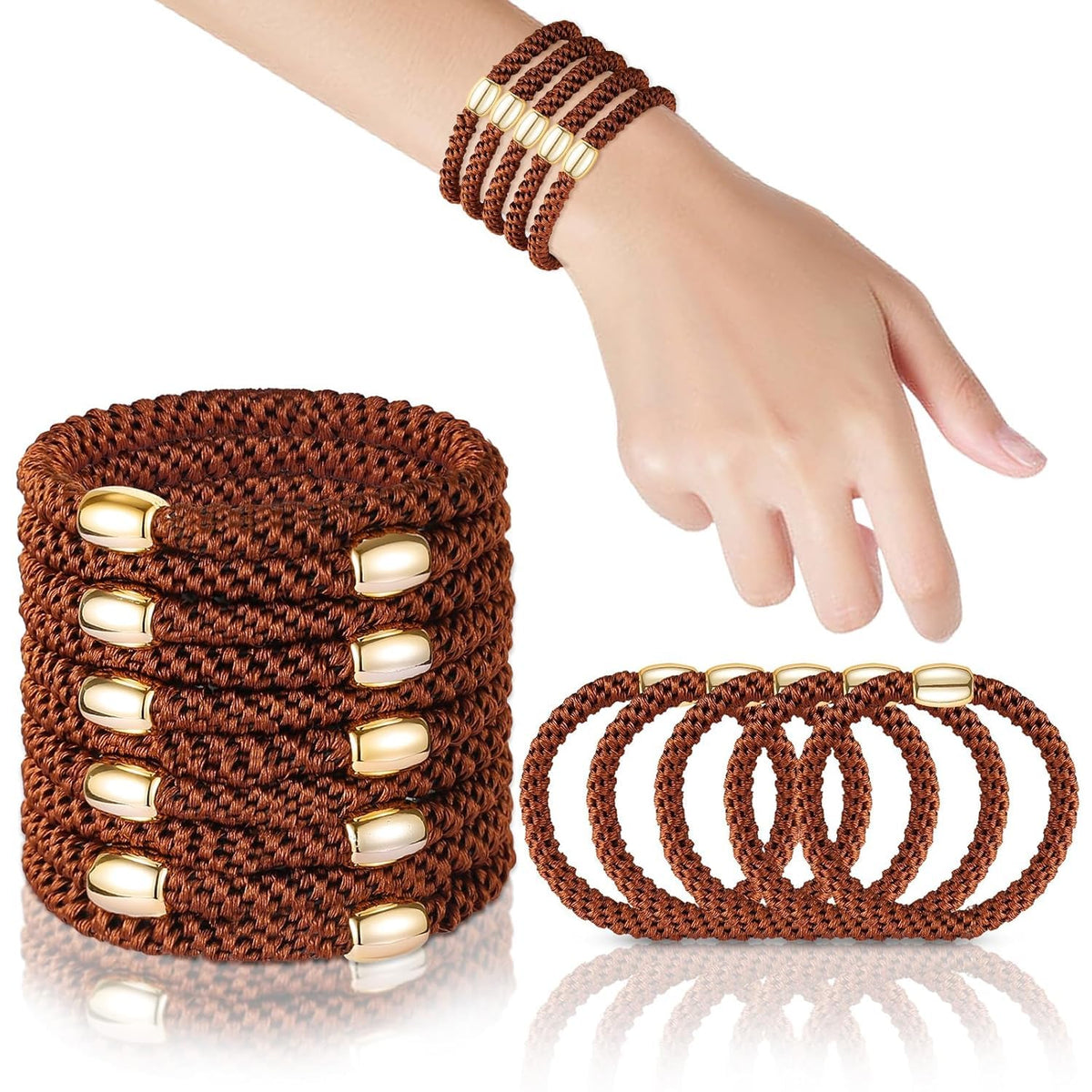 forenee front packaging showing 10 brown braided hair ties and neat display benefit durability